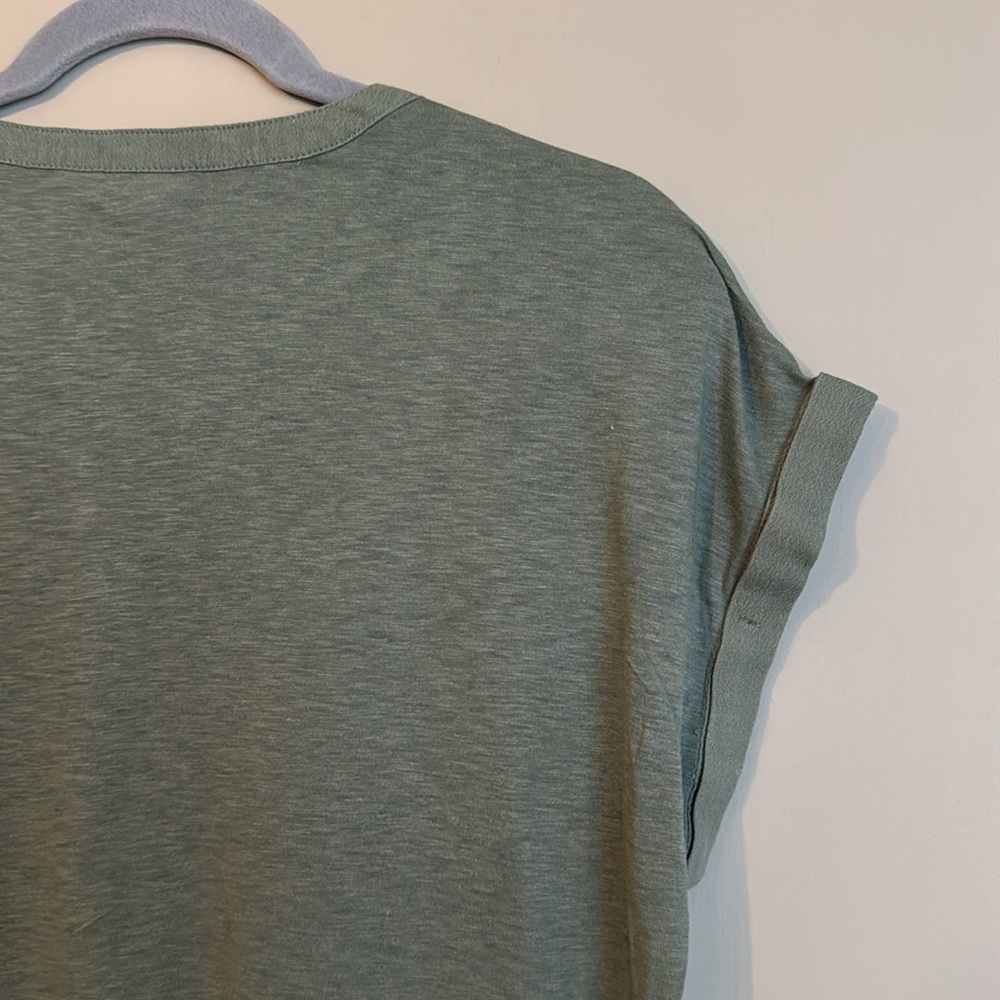 NWT Lucky Brand Mixed Media Short Sleeve Cotton Henley Top, Green, size Medium - Picture 9 of 10